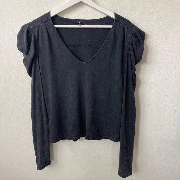 7 For All Mankind Puff Shoulder Tee Shirt Top SMALL - Picture 2 of 8
